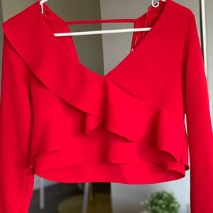 Red crop shirt, long sleeve